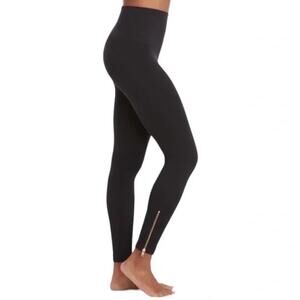 Spanx Seamless Leggings Gold Ankle Zip Black Large